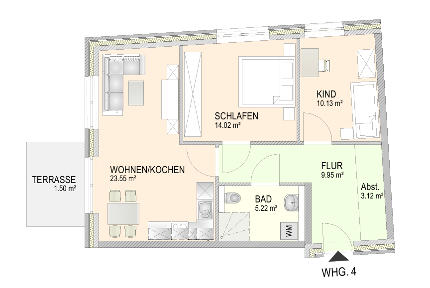 Etagenwohnung Ostrohe - 3 Zimmer, 67 m&sup2;, 945&euro; | Angebot:26632441